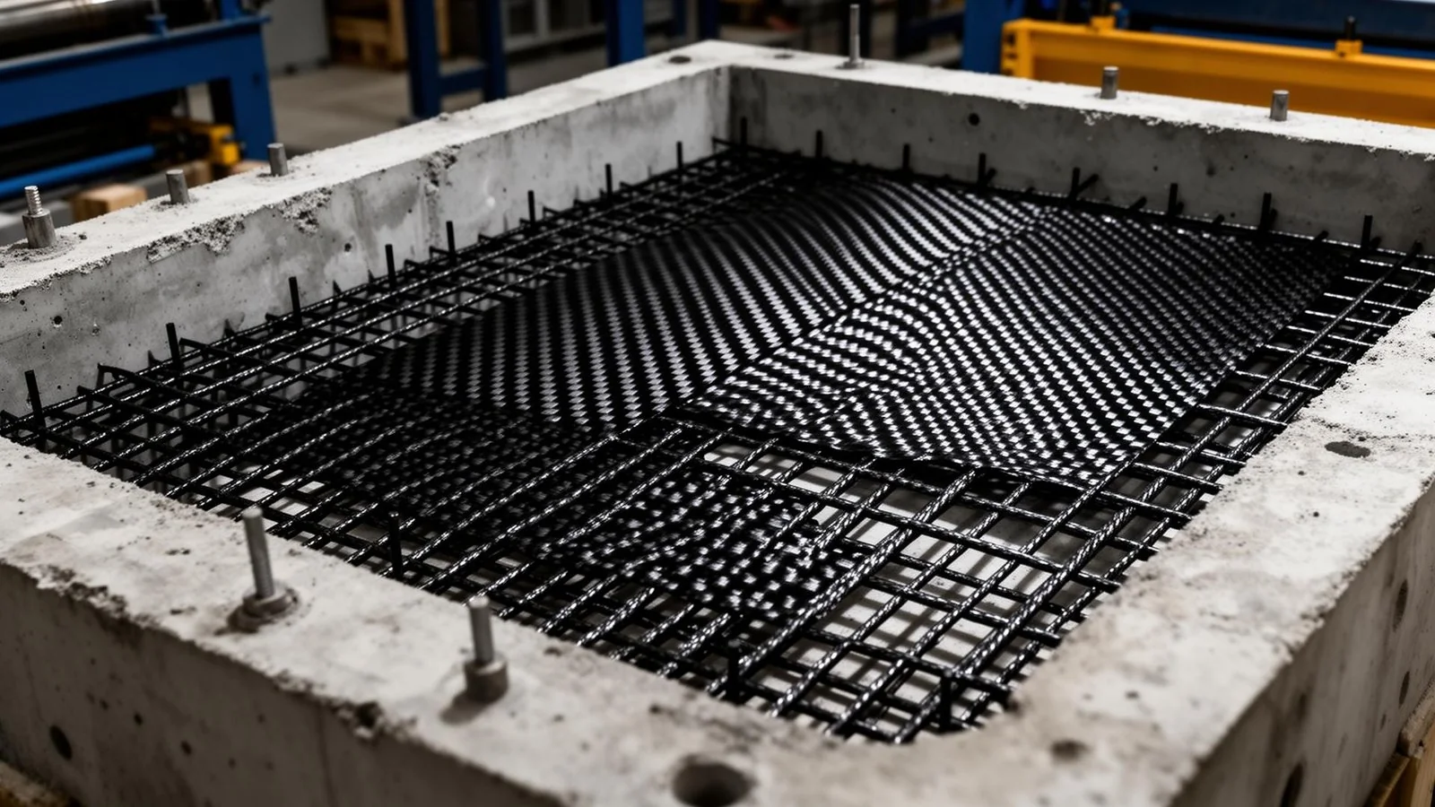 Armătură din plasă de fibre de carbon în matrița pentru beton